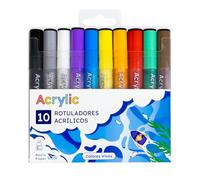 RAYLU PAPER - Rotuladores Acrílicos de Colores Vivos, Marcadores Acrílicos Multisuperficie con Punta Redonda de 2mm, Alta Pigmentación, Tinta Opaca y Secado Rápido (Vivos, 10 ud)