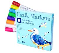 RAYLU PAPER Rotuladores de Tiza Líquida, Rotuladores de Tiza Líquida Borrable para Pizarra, Marcadores con Punta Reversible 3mm y 6mm, Para Pizarra Negra y Blanca, Cristal y Cerámica (8 Colores)