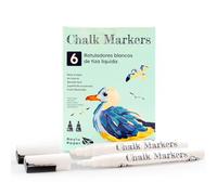 RAYLU PAPER - Rotuladores de Tiza Líquida, Rotuladores para Cristal Borrables con Punta Reversible 3mm y 6mm, Rotulador de Tiza para Pizarra Negra y Blanca, Escaparates y Manualidades (6 Blancos)