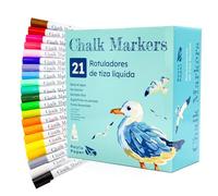 RAYLU PAPER - Rotuladores de Tiza Líquida, Rotuladores de Tiza Líquida Borrable para Pizarra, Marcadores con Punta Reversible 6mm, Para Pizarra Negra y Blanca, Cristal y Cerámica (21 Colores)