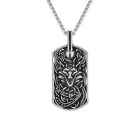 Raymard Collar con placa de perro de lobo vikingo para hombre, colgante de talismán nórdico para hombre, con cadena Rolo de 61 cm