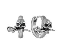 Raymard Pendientes de aro de calavera para hombre y mujer, acero inoxidable, diseño de esqueleto punk con rosas, Acero inoxidable, Sin piedra preciosa