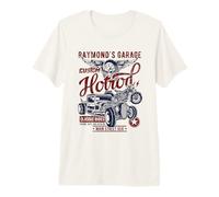 Raymond's Garage Hotrod Classic Rides Diseño Envejecido Camiseta Premium