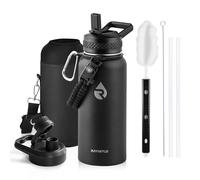 RAYMYLO Botella de agua aislada de 32 onzas, acero inoxidable al vacío de triple pared (fría durante 48 horas), a prueba de fugas y sin BPA, jarra de agua moderna con asa de paracaídas y tapas de