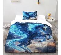 Rayo de Unicornio Funda Edredon 2 Piezas con Impresión En 3D Fantasy Thunder Mythic Beast con Funda Almohada Single（135x200cm） Microfibra Juego De Cama para para Niñosy Hombres