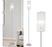Rayofly Lámpara de Pie Cromada para Salón, Moderna Lampara de Pédo de Cristal con Pantalla de Vidrio, Lamparón de Pie de Cristal Plata con Interruptor de Pie, Lampe de Piso de Esquina para Dormitorio