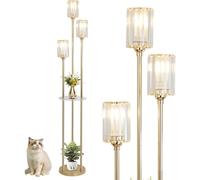 Rayofly Lámpara de pie dorada para salón, moderna con estante, 3 focos, lámpara de pie vintage con pantalla de cristal e interruptor de pie, cristal para dormitorio y oficina