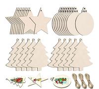 Rayong Decoraciones de árbol de Navidad, 30 piezas, bolas de madera, adornos colgantes en blanco con cuerda para manualidades