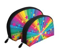Rayos de Confeti de Arco Iris y Estrellas, Bolsa de Maquillaje de Concha, Monedero pequeño para Mujer, Bolsa de artículos de tocador, Bolsa de cosméticos, 2 Piezas