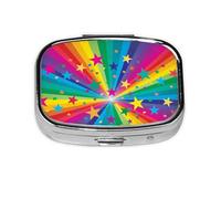 Rayos de confeti de arco iris y estrellas, Pastillero cuadrado para bolsillo o monedero, pequeño contenedor de pastillas, organizador de pastillas de viaje