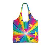Rayos de confeti de arcoíris y estrellas,Bolsas de mano reutilizables, bolsas de supermercado, bolso de hombro de lona de gran capacidad