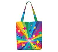 Rayos de confeti de arcoíris y estrellas，Bolsas de supermercado reutilizables, bolsas de compras, bolsas de lona de gran capacidad, bolso de hombro