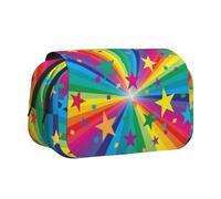 Rayos de Confeti de arcoíris y Estrellas Estuche para lápices portátil con Doble Concha y Cremallera