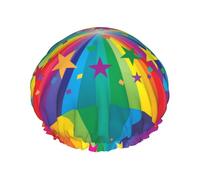 Rayos de confeti de arcoíris y estrellas,Gorro de ducha, gorro de noche, gorro de baño elástico impermeable de doble capa, reutilizable para el cabello.