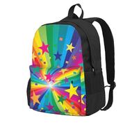 Rayos de confeti de arcoíris y estrellas,Mochila con bolsillos, mochila informal para el día a día, resistente al agua, ideal para la escuela, viajes