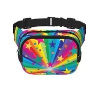Rayos de Confeti de arcoíris y Estrellas,Riñonera Cuadrada de Doble Capa, Bolso de Viaje, Bolso Informal para el Pecho.