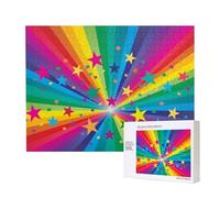 Rayos de Confeti de arcoíris y Estrellas,Rompecabezas de Madera de 500 Piezas, Juego Familiar, Rompecabezas para Adultos, Adolescentes, decoración del hogar