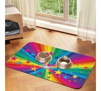 Rayos de Confeti de arcoíris y Estrellas,Tapete para Comida de Mascotas, manteles Individuales de Cuero sintético para Gatos y Perros,30x45cm