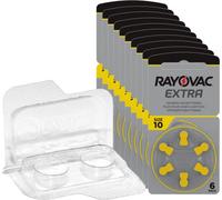 Rayovac Extra Advanced 10 - Pilas para audífonos (60 unidades, 10 x 6 unidades, PR70, amarillo, incluye caja para 2 pilas de audífonos (10, 13, 312, 675), para 2 pilas de botón de hasta 12 mm x 6 mm