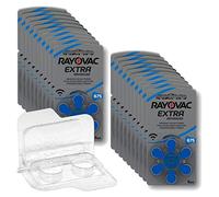 Rayovac Extra Advanced 675 - Lote de 120 pilas para audífonos (20 x 6 unidades, PR44, azul, caja de almacenamiento para 2 pilas de audífonos (10, 13, 312, 675), para 2 pilas de botón de hasta 12 mm x
