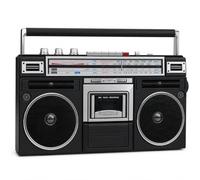 RAYPOW Radio Cassette Retro Portátil con Bluetooth, USB, TF y 4 Bandas | Grabación con Auto Stop, doble altavoz estéreo, antena telescópica, controles manuales y alimentación por red o pilas