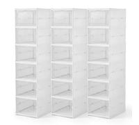 rayrot Zapatero Vertical Plegable Extensible de Plastico - Organizador Zapatos Armario Interior, 18 Cajas Zapatos Transparentes Apilables para Guardar 18 Pares hasta Talla 47, 9 Bolsas de Viaje