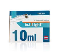Rays - Jeringas Desechables de 10 ml Tres Cuerpos con Cono Luer Central sin Aguja de Inj/Light - Caja de 100 Unidades, Esterilizadas con Óxido de Etileno, Libres de Látex (Paquete de 5)