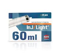 Rays - Jeringas Desechables de 60 ml Tres Cuerpos Cono Luer Excéntrico sin Aguja Inj/Light - Caja de 25 Unidades, Estériles, Libres de Látex, Ideales para Infusiones e Inyecciones