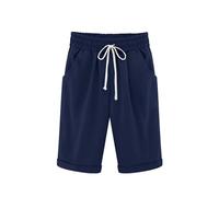 Rayson Bermudas de Mujer Verano Pantalones Cortos Largos de Poliéster Casual Ligeros Pantalon Cortos con Bolsillos y Cordón Bermudas Shorts para Salón Camping Golf Deportes(Azul Marino,M)