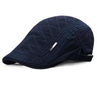 Rayson Boinas Hombre Gorras de Plana Algodón Verano Ajustable Newsboy Casquillo con Estampado de Rombos(Azul Marino,Talla única)