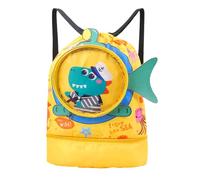Rayson Bolsa de playa para niños Mochila Cuerdas Niños Bolsa Deporte con Cordón Linda Bolsa de natación Separación seca y húmeda impermeable,Cocodrilo amarillo