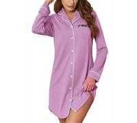 Rayson Camisones para Mujer Satén Ropa de Dormir de con Botones y Bolsillos Laterales Camisón de Cuello en V Manga Larga Ropa de Dormir Suave(Rosa,S)