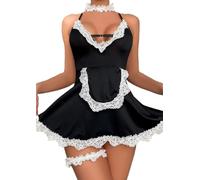 Rayson Conjunto de lencería Sexy para Mujer Mini Faldas Disfraz Lencería para Mujer Maid Cosplay Trajes Señoras Ropa Interior Conjunto Pijama Criada Disfraz Lace Lencería,A-Negro