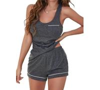 Rayson Conjunto de Pijama Mujer Verano Corto Elegante Sin Mangas Top y Pantalón Corto Simple Ropa de Dormir 2 Piezas(Gris Oscuro,S)