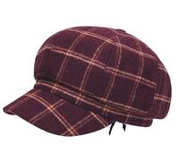 Rayson Gorra Newsboy de Mujer Invierno Ajustable Gorras Globo Vintage Forro de Seda Sombrero Octogonal con Visera Classic Plaid(Burdeos, Talla única)