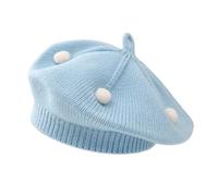 Rayson Gorro de Invierno Niño Niña Gorro de Punto Gorra Bebe Beret Infantil Adorable y Cómodo Boina Decorada con Pequeñas Bolas Blancas Azul Cielo