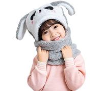 Rayson Gorro y Bufanda Niño Invierno Adorable Conejo Gorros Pasamontañas para Niño y Niña Conjunto Gorra con Braga Cuello Orejeras Cálido（Gris）