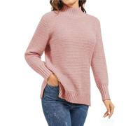 Rayson Jersey Mujer Invierno Grande Pullover Suéter con Cuello Redondo Manga Larga Casual Jersey de Punto con Abertura Lateral(Rosa,XL)