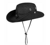 Rayson Sombrero de Pesca Hombre Mujer Gorra de Pescador Transpirable Sombrero de El Sol con Correa de Barbilla Protección UV Verano Boonie Gorra de ala Ancha para Aire Libre(Negro)