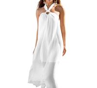 Rayson Vestido Playa para Mujer Largo Verano Vestidos Pareo Halter sin Espalda Ligero Casual Ropa Playa sin Manga Transpirable(Blanco, Talla única)