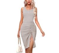 Rayson Vestidos de Verano Mujer con Dobladillo Dividido Casual Sin Mangas Elegante Wrap Vestido Corto Cuello U(Gris Claro,L)