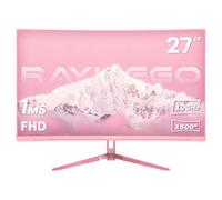 Raywego - Monitor de juego curvado rosa de 27 pulgadas, 100 Hz, FHD 1080P, visualización LED 1500R, monitor de computadora rosa, 1 ms (MPRT), FreeSync, tecnología de cuidado ocular, DP, puerto HDMI