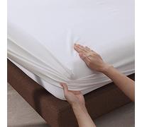 Rayyan Linen Sábana bajera ajustable extraprofunda totalmente elástica de 40 cm, 100 % algodón egipcio de 200 hilos (blanco, individual)