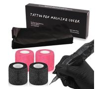 Rayyl 4pcs Tattoo Grip Tape y 200pcs Bolsas para Máquinas Tatuaje Set, 204pcs Set Accesorios de Tatuaje Artista de Tatuajes (negro y rosa)