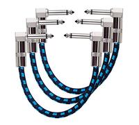Rayzm Cable Patch - 6.35mm Silencioso Cable de Conexión para Pedalera - 15cm - Macho Angulado a Macho Angulado (90°) - para Pedales de Efectos de Guitarra y Bajo (Azul)
