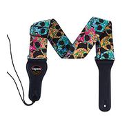 Rayzm Correa de la Guitarra y Bajo, Correa Grande de Algodón para Guitarra Acústica/Eléctrica/bajo con Bolsillo para Púa y Diseño de Calaveras, 6,5cm de Ancho, Longitud Ajustable de 97 a 154cm.