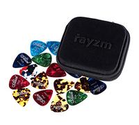 Rayzm Púas Pick Plectrums para guitarra 40 unidades con una caja resistente de almacenaje,Picks Premium de celuloide para guitarra, bajo y 6 grosores 0,46/0,71/0,81/0,96/1,20/1,50mm