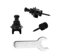 Rayzm Set de Enganches para Correa de Guitarra, Seguros de Sistema de Botón para Guitarra Acústica/Eléctrica/Bajo. Mecanismo Quick Release, Botones Negros de Metal con Llave Inglesa (Negro)