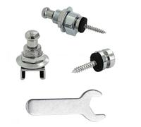 Rayzm Set de Enganches para Correa de Guitarra, Seguros de Sistema de Botón para Guitarra Acústica/Eléctrica/Bajo. Mecanismo Quick Release, Botones de Metal Plateado con Llave Inglesa.