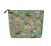Raza de Perro Border Terrier Florales,Neceser de Maquillaje de imitación Lino, Neceser de Viaje portátil